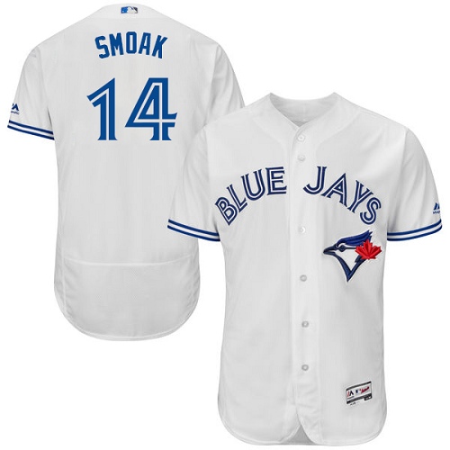 Blue Jays #14 Justin Smoak White Flexbase Authentic Collection Stitched MLB Jersey - Click Image to Close